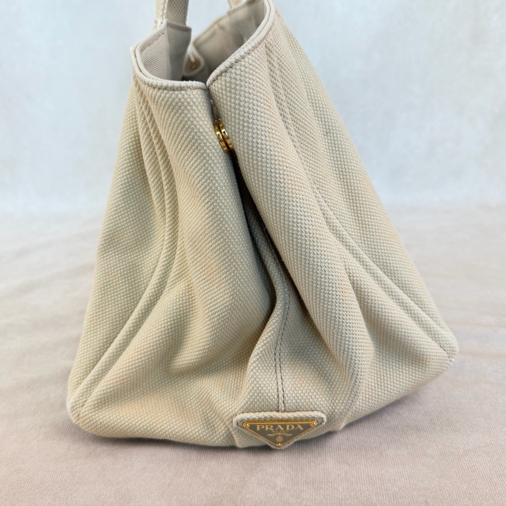 Prada Canapa Large Beige Canvas Tote Bag Gold Hardware - Picture 7 of 15